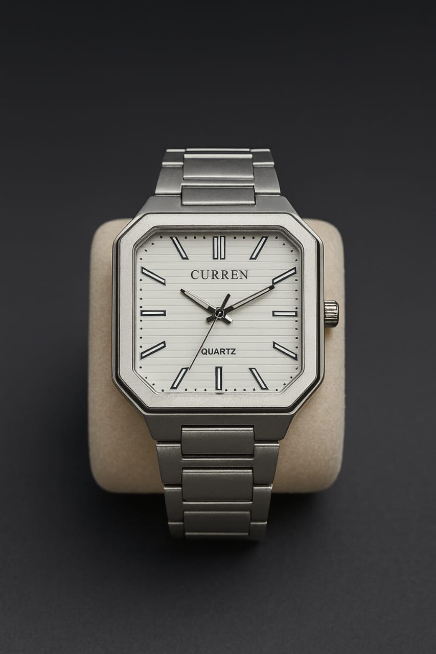 Men’s Premium White Dial Stainless Steel Quartz Watch