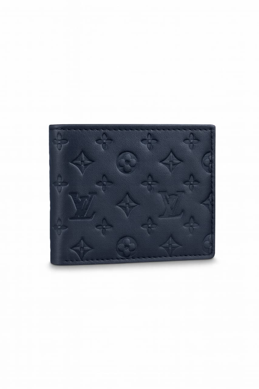 Louis Vuitton Premium Leather Blue Wallet with Signature Pattern