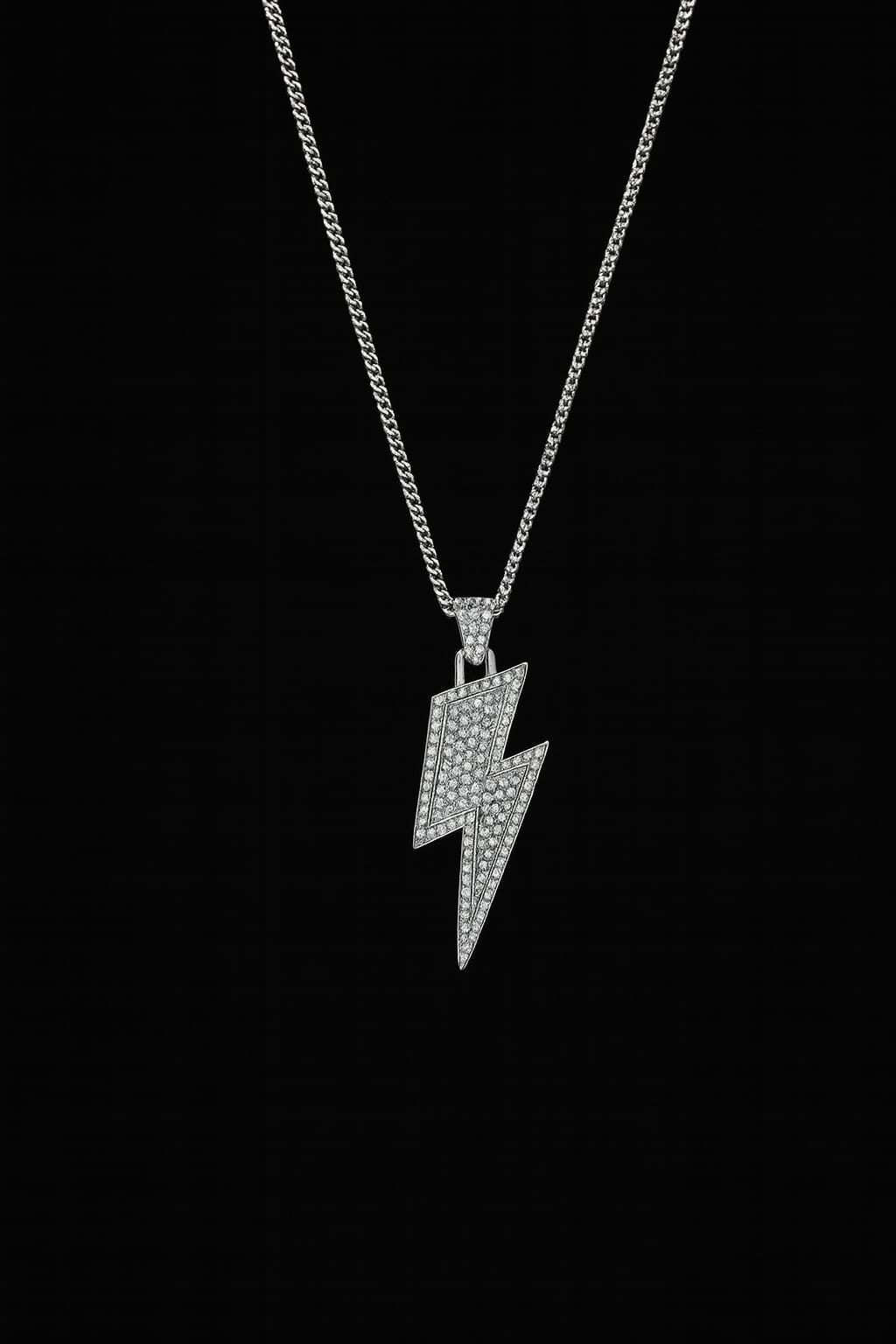 Iced-Out Lightning Bolt Pendant Necklace