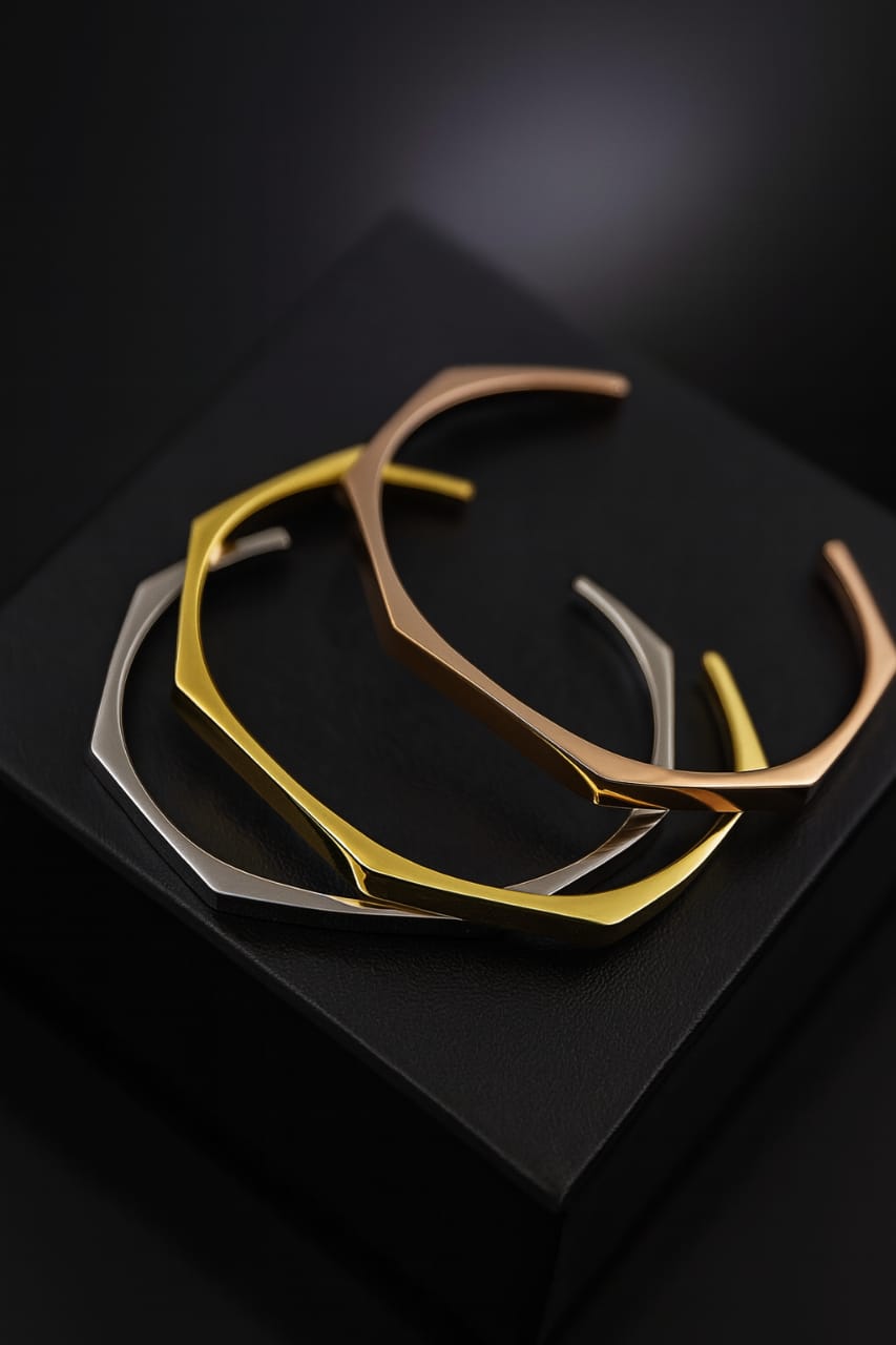Premium Geometric Unisex Cuff Bracelet – Golden & Silver Edition